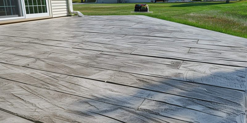 stamped concrete patio with wood like texture